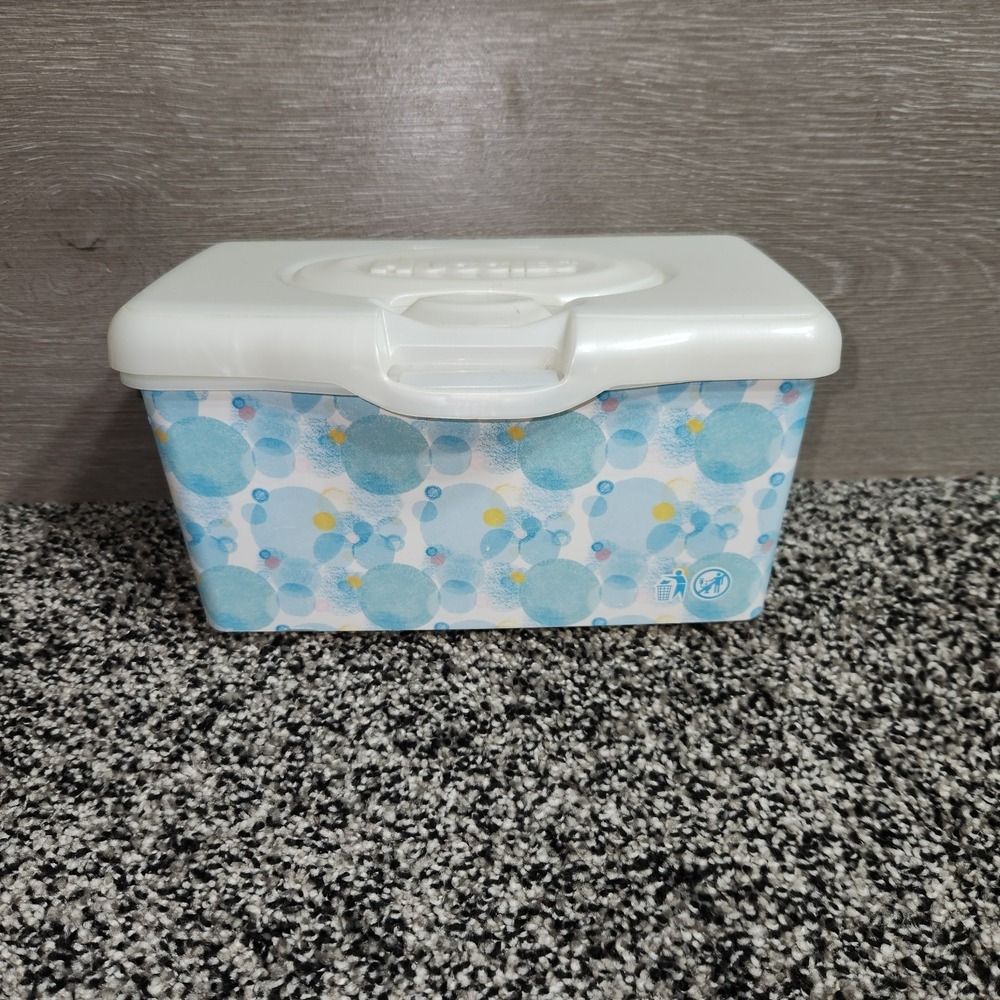 Huggies Baby Wipes Empty Box Container Blue Bubble Circles Design Plastic W/ Lid